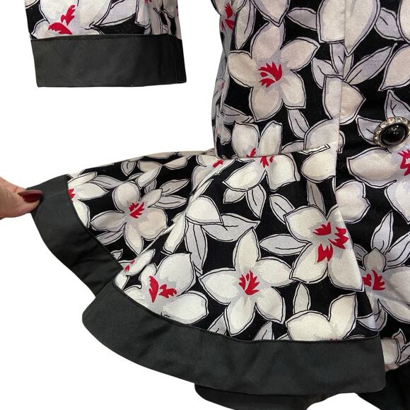 Vintage 80s Jessica Howard Black & Red Floral Peplum Statement Jacket size 8 - Picture 6 of 12